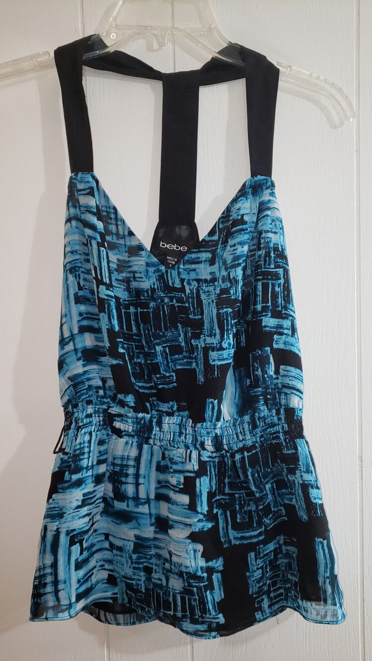 Bebe size small blue Y Back tank blouse